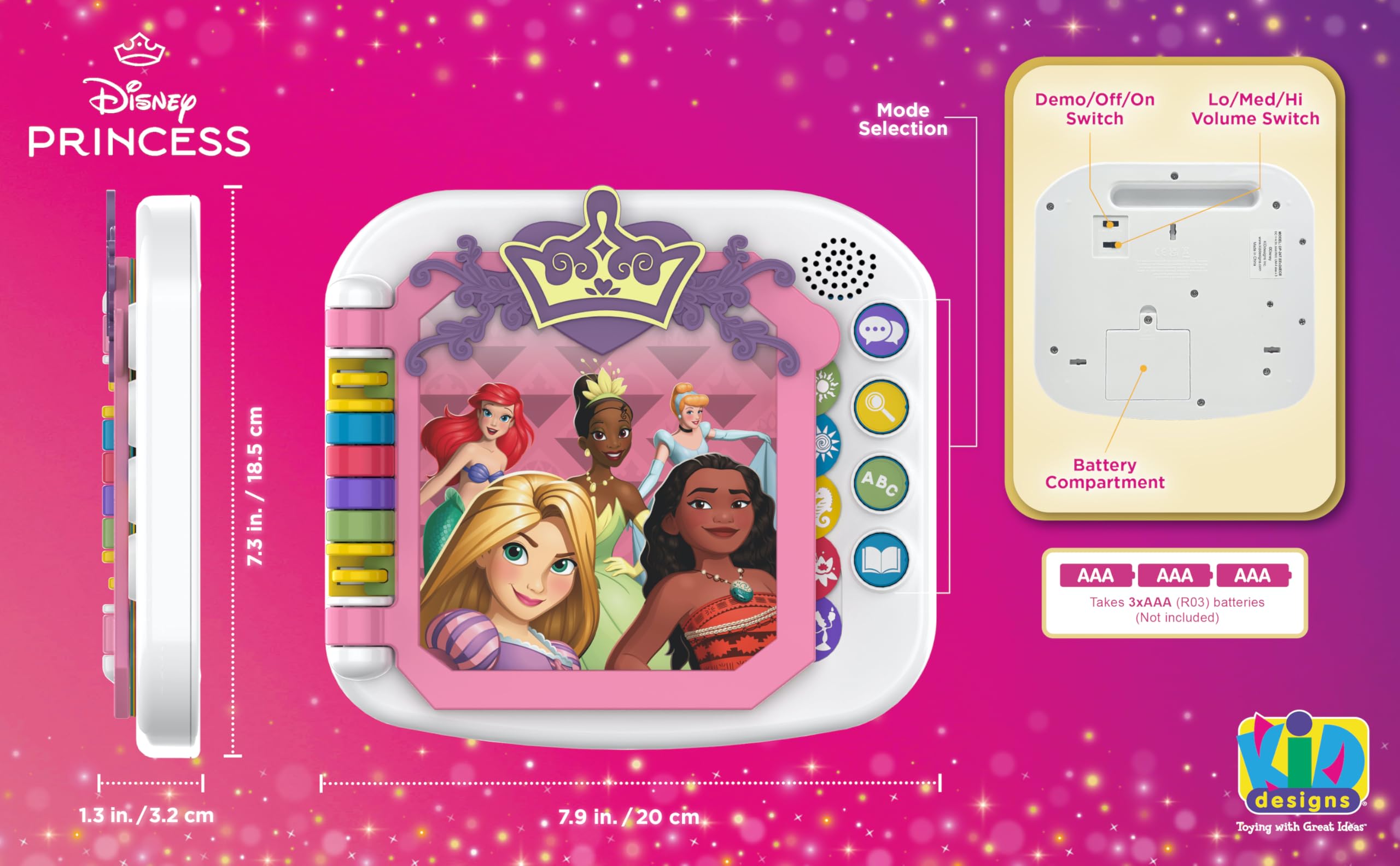 eKids Disney Princess Interactive Book lightweight design handles toddler use easily.