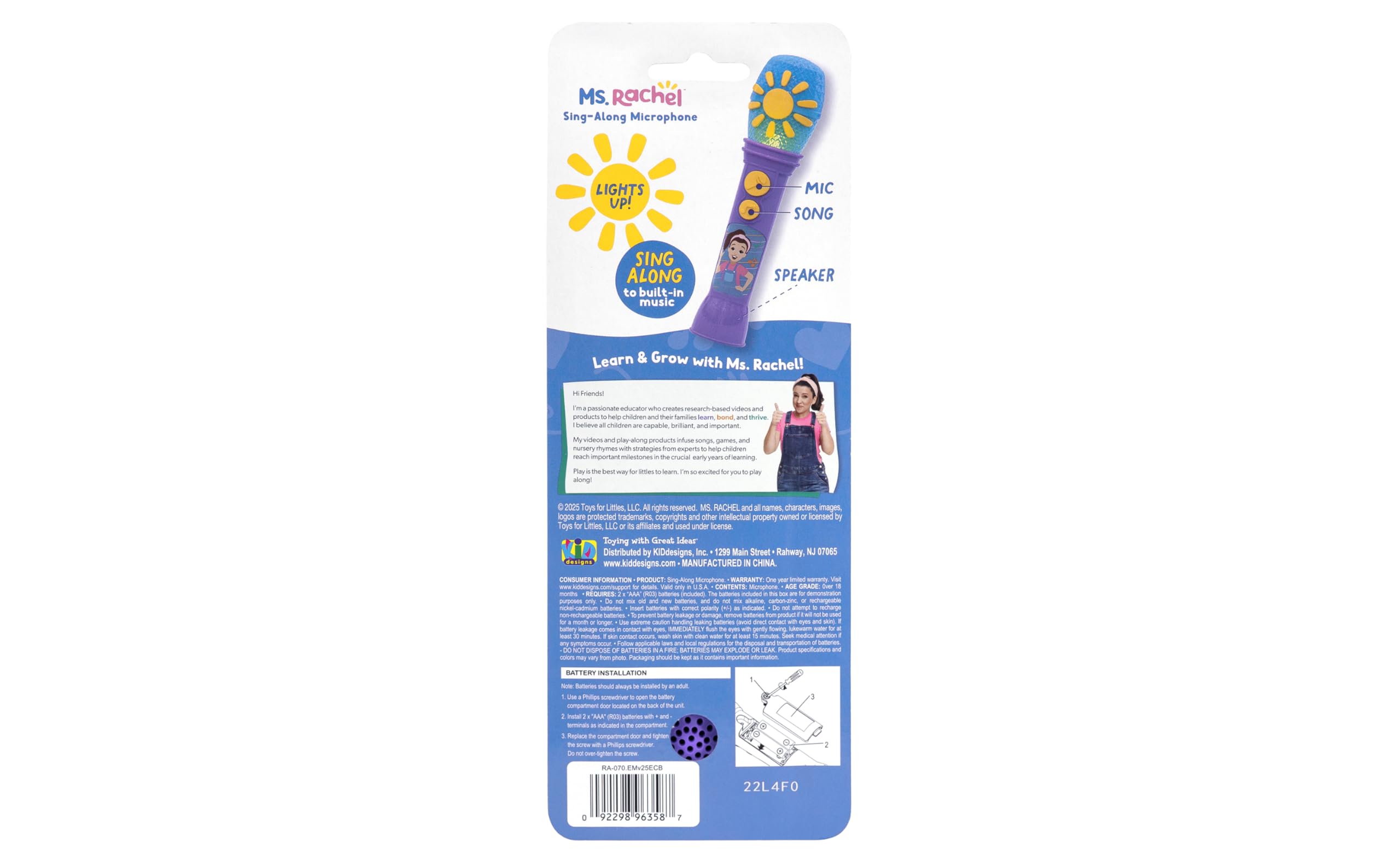 ekids Ms Rachel microphone batteries included for immediate play