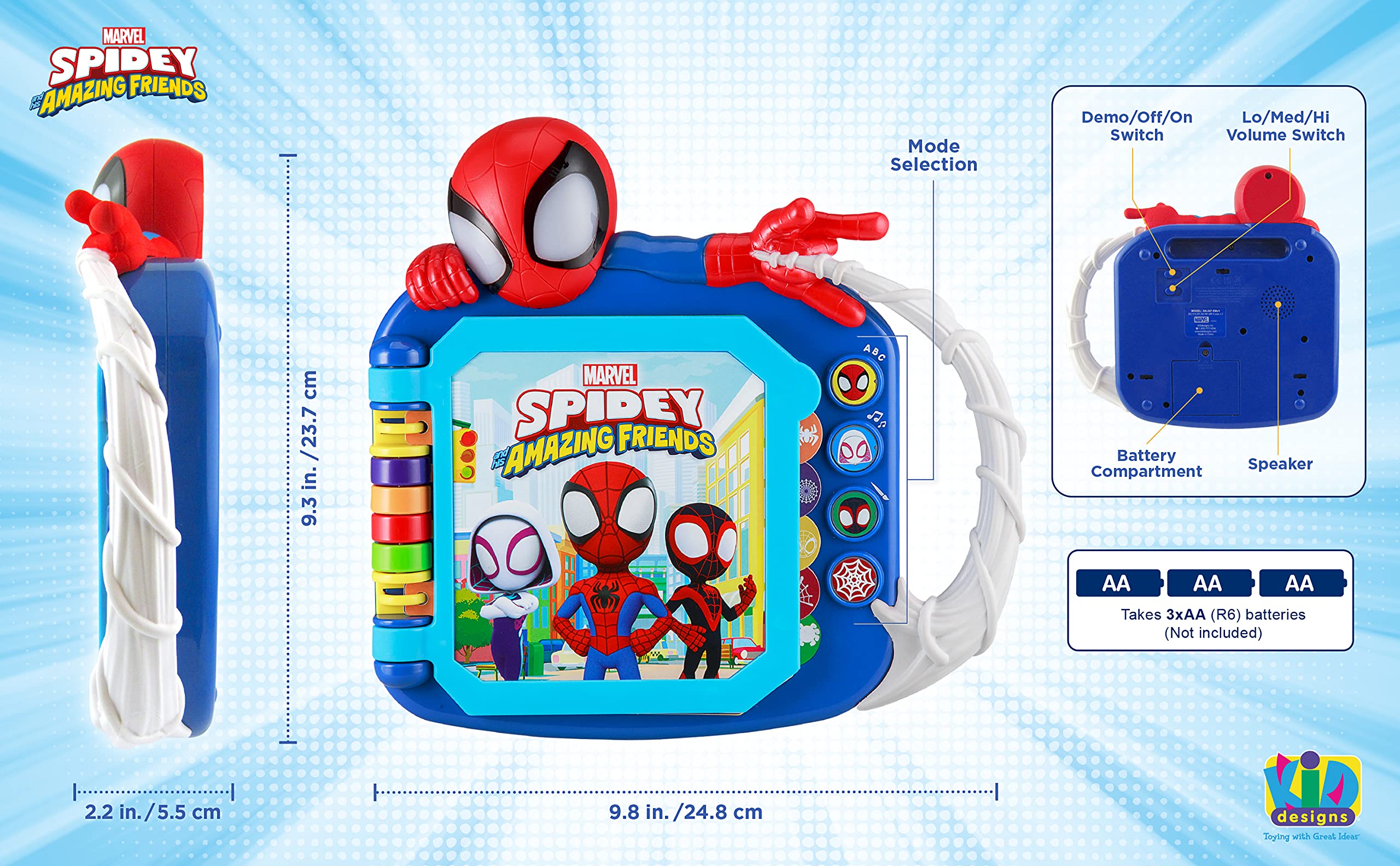 eKids Spidey colors and shapes pages teach color recognition and shapes.