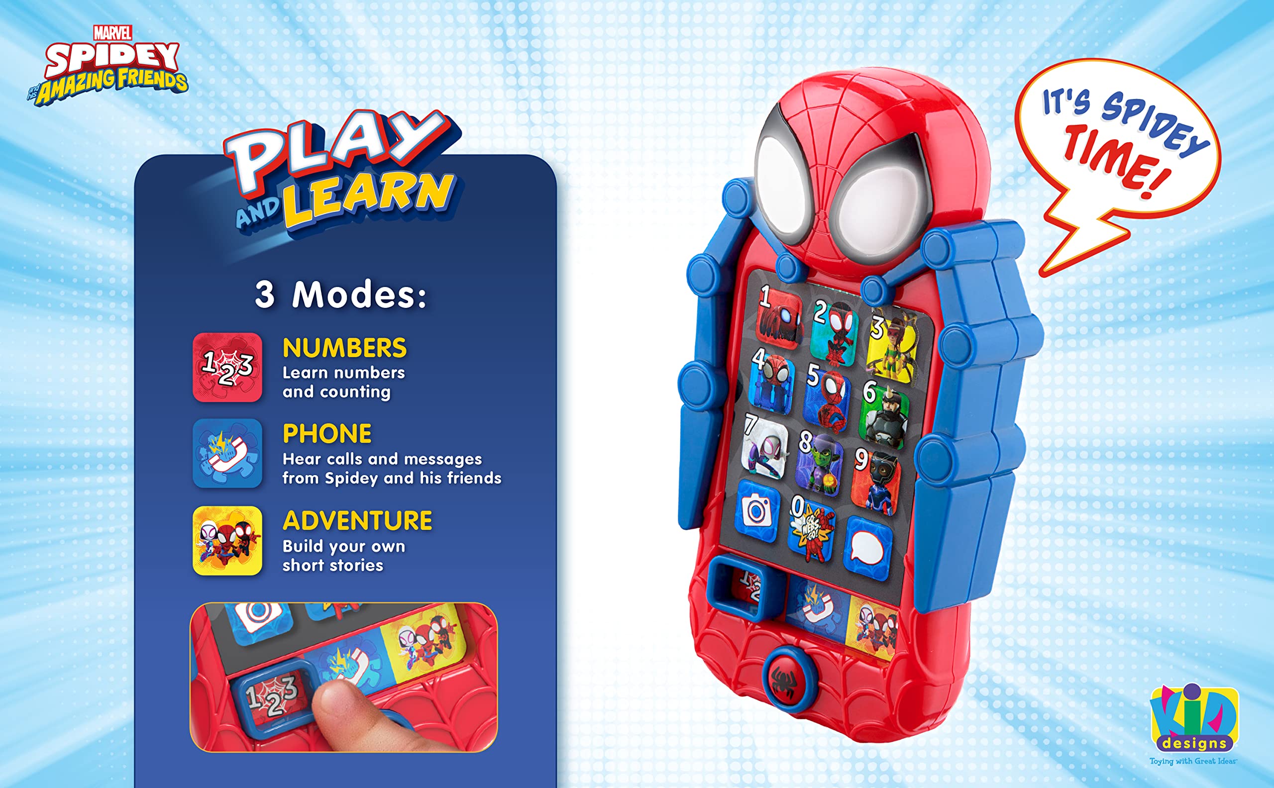 ekids Spidey Phone Learning Games focus on numbers and counting for early math