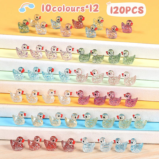 EKisemio colorful resin ducks closeup highlighting shimmering glitter details.