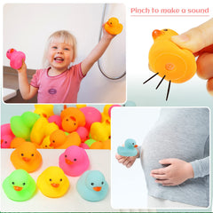 Easy-to-grip mini ducks glide smoothly in water for enjoyable bath time.