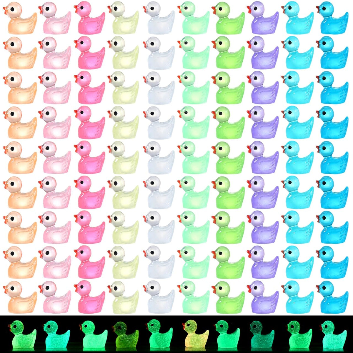 EKisemio luminous ducks 120pcs glow-in-the-dark charms for mini landscapes.