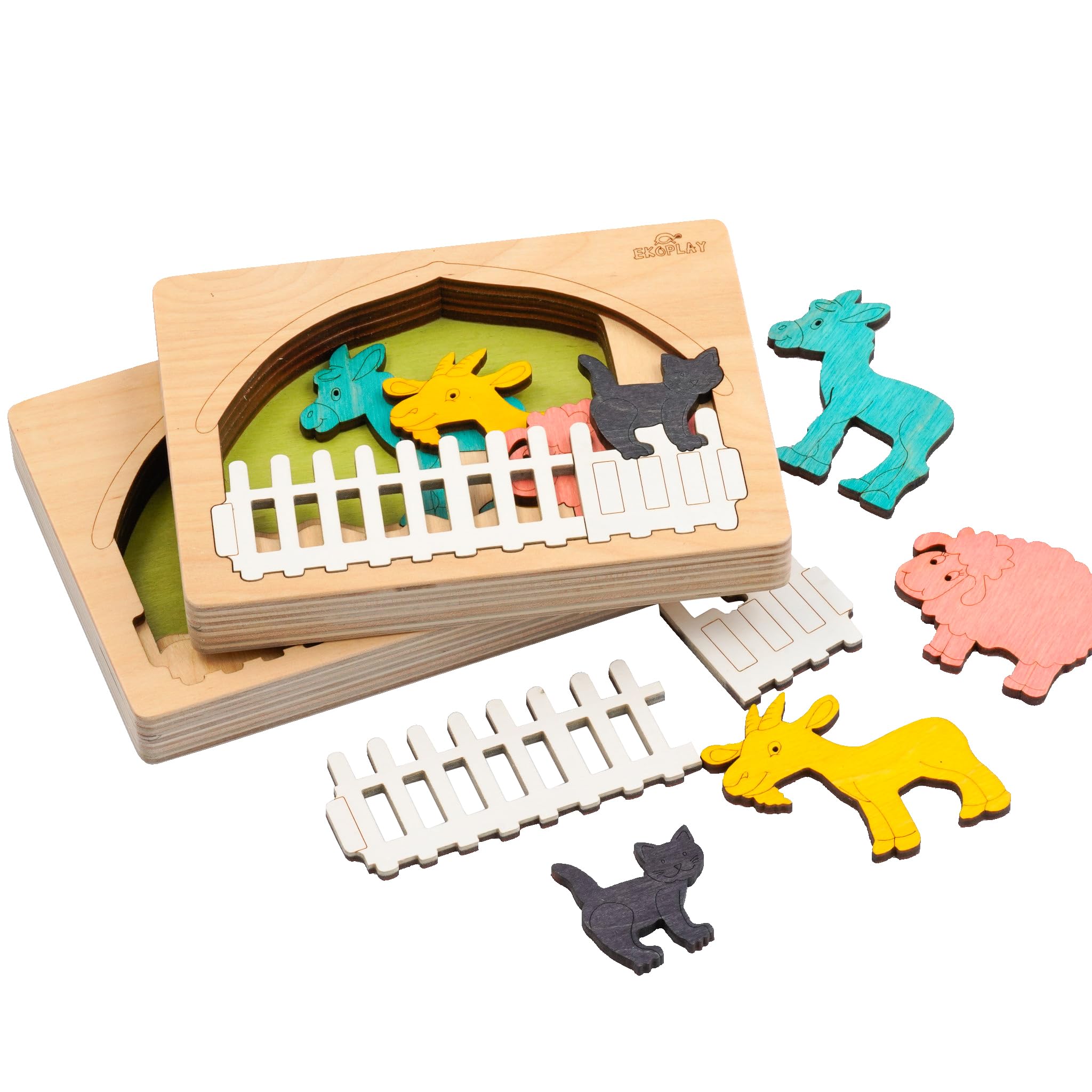Ekoplay farm animals puzzle layer 3—promotes problem solving as kids fit shapes