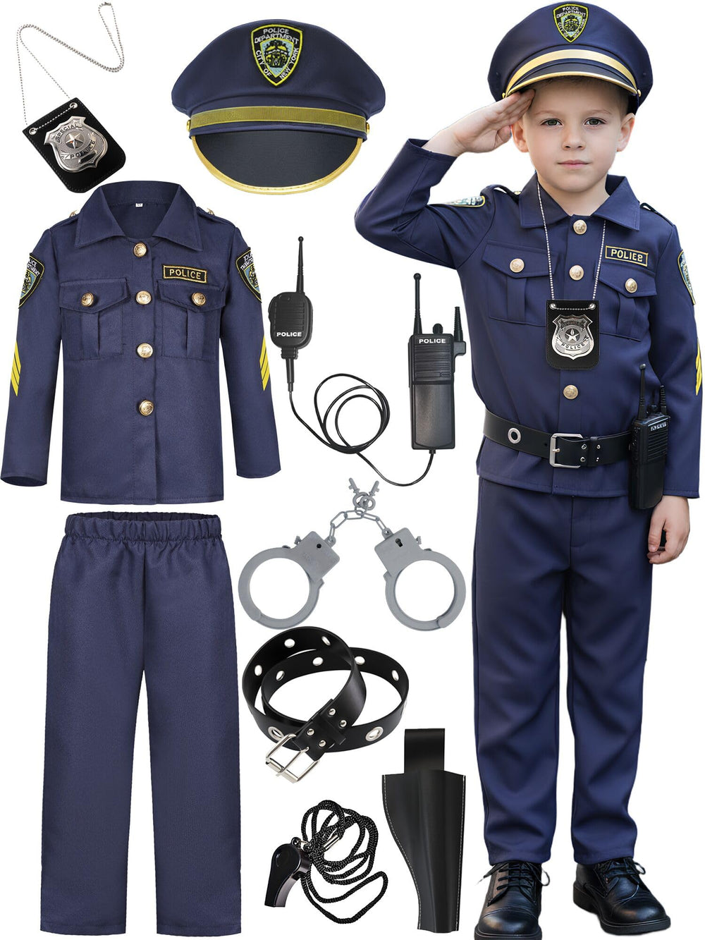 Ekoropshop kids police officer costume shirt; soft polyester for comfortable pretend play.