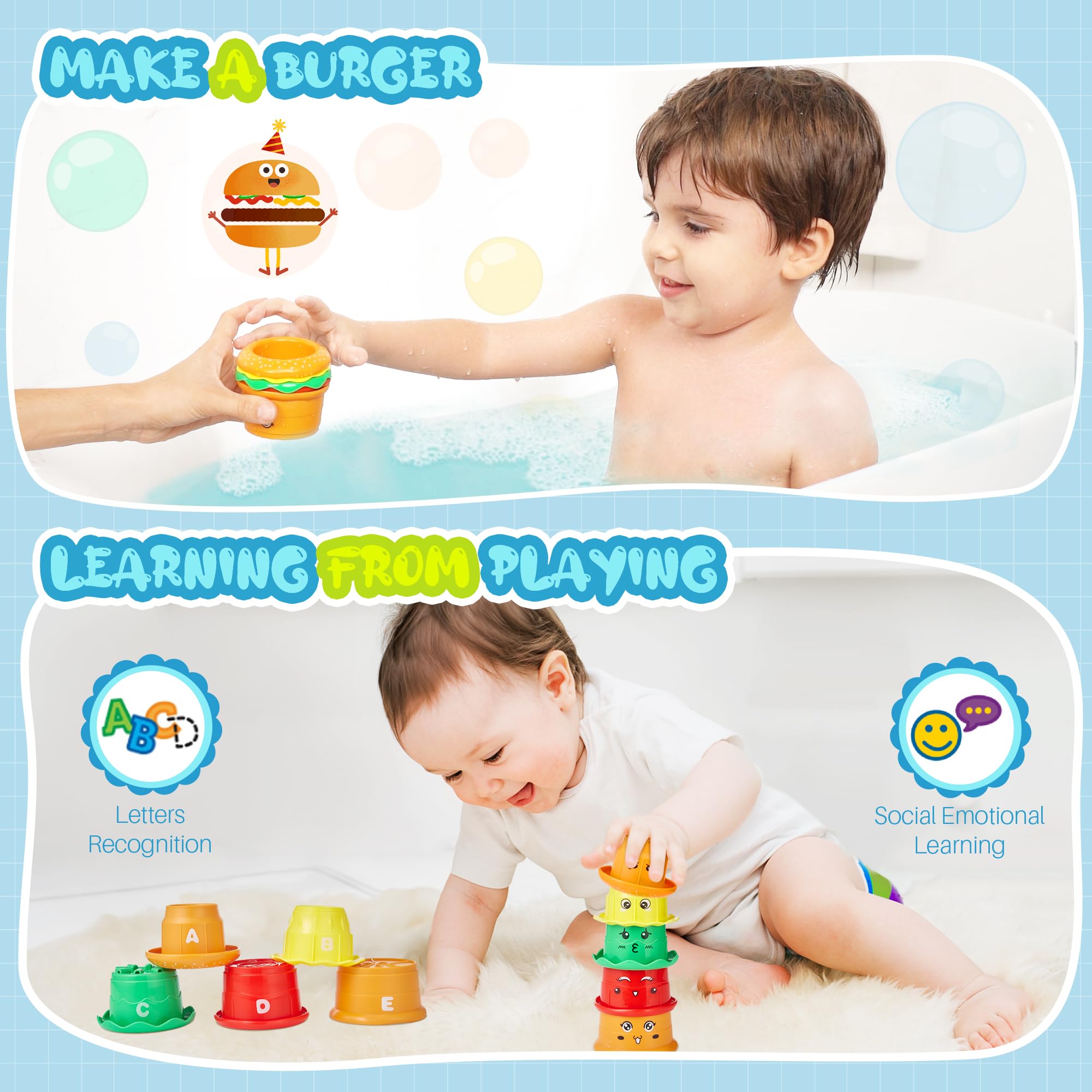 EKU Burger stacking cups encourage emotion recognition through play.