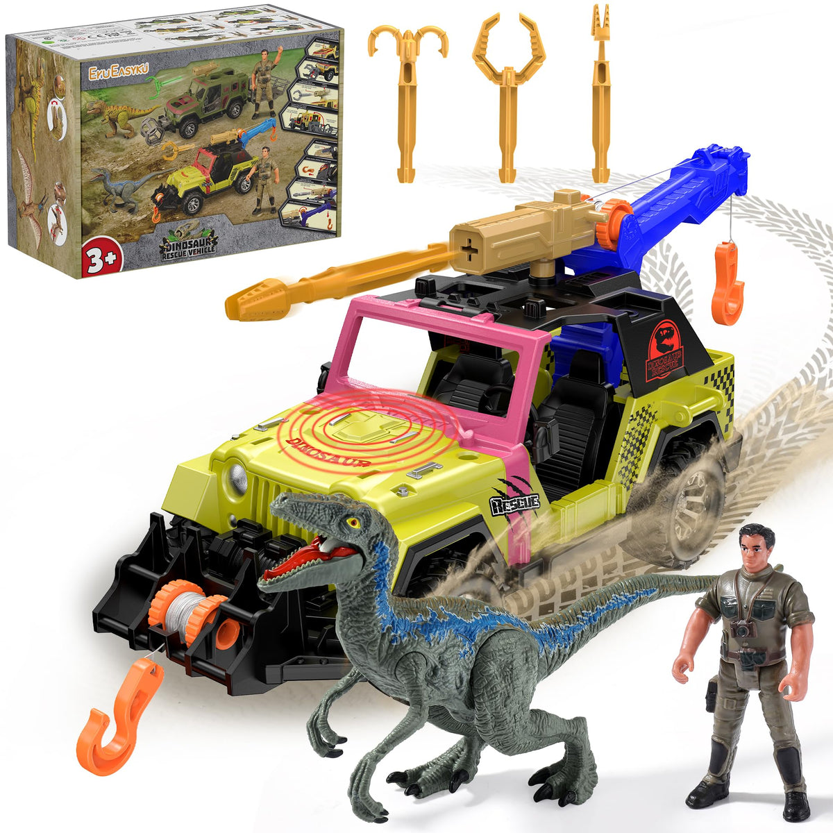 EKU EasyKU dinosaur tow truck with 10 sounds for imaginative play