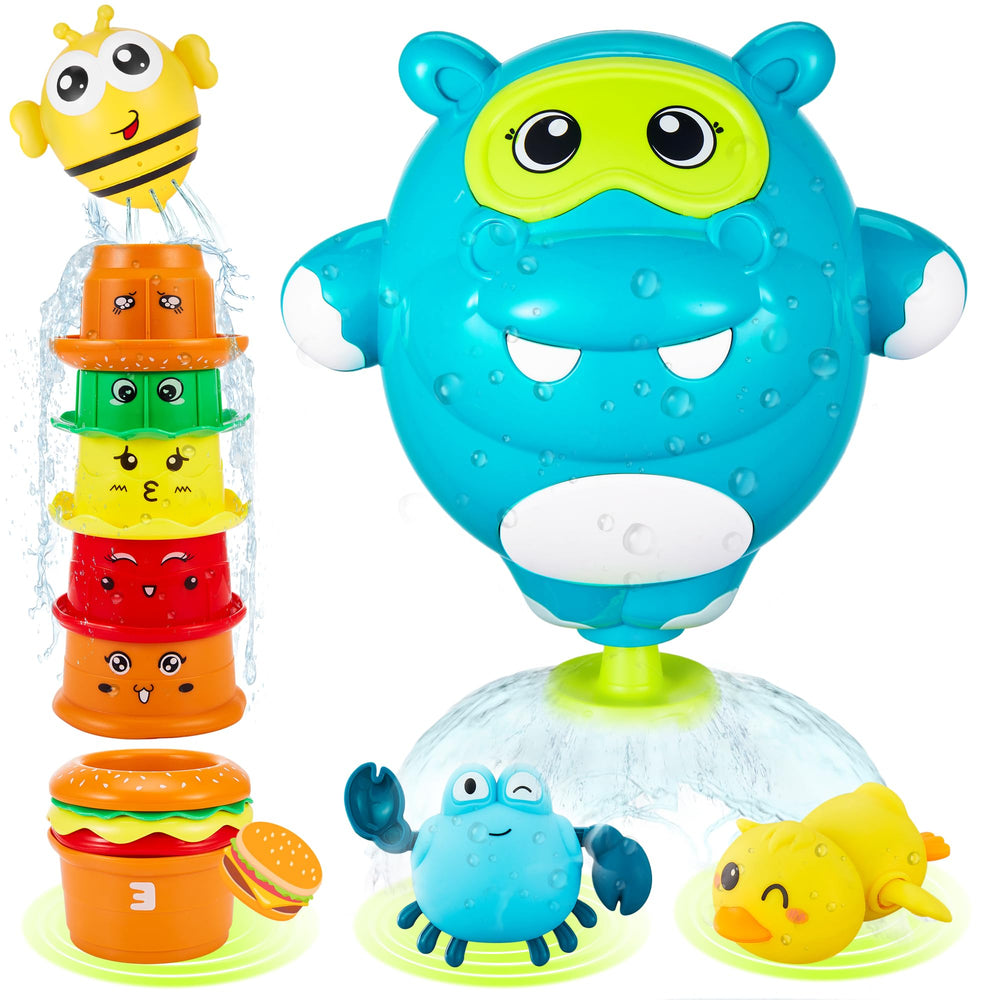 EKU Hippo bath toy creates a joyful water arc for gentle rinsing.