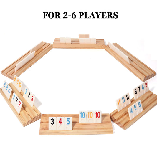 Elanbells wooden racks close-up, non-slip design keeps tiles secure during play.