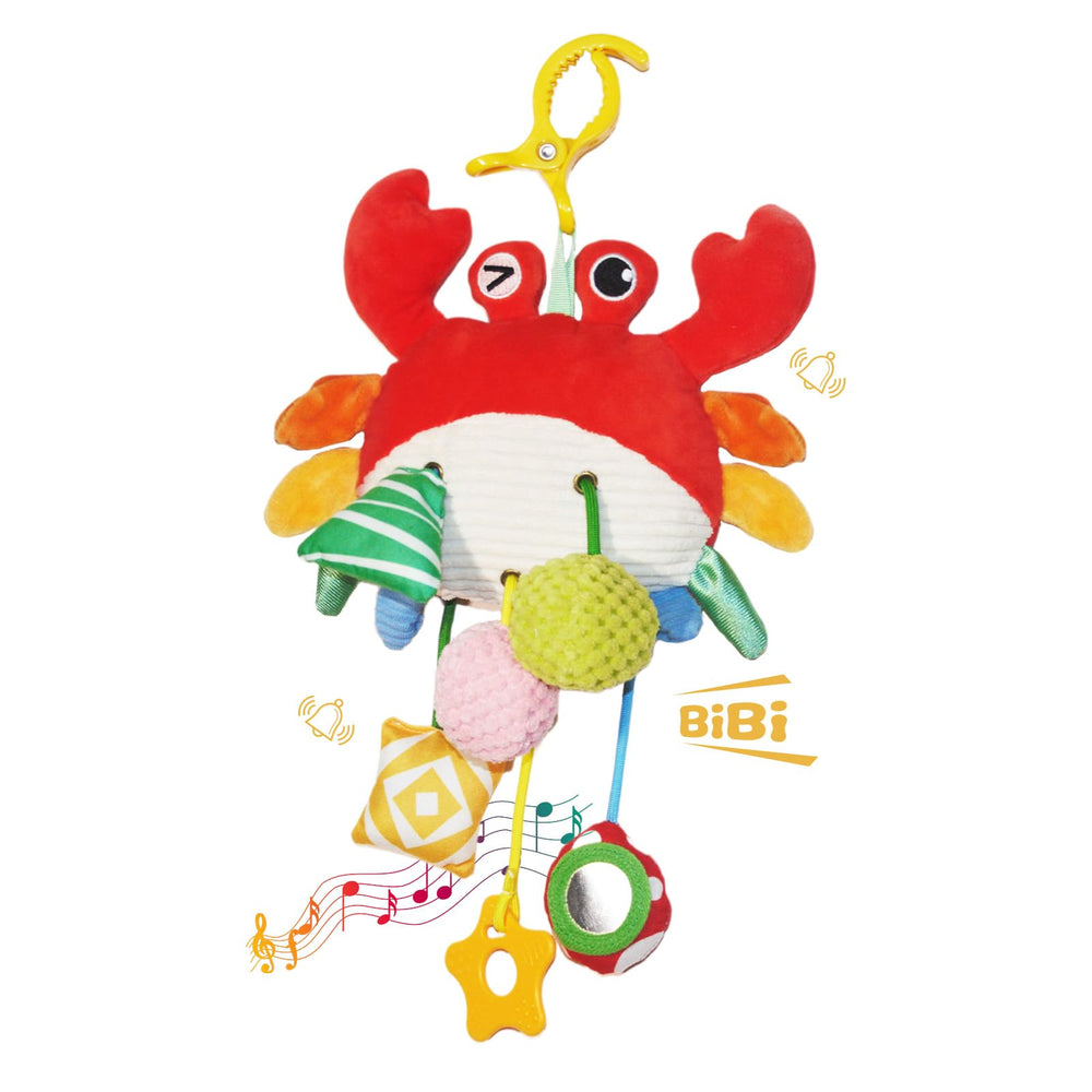 ElapseGlow crab baby toy clip securing to crib or stroller for easy attachment