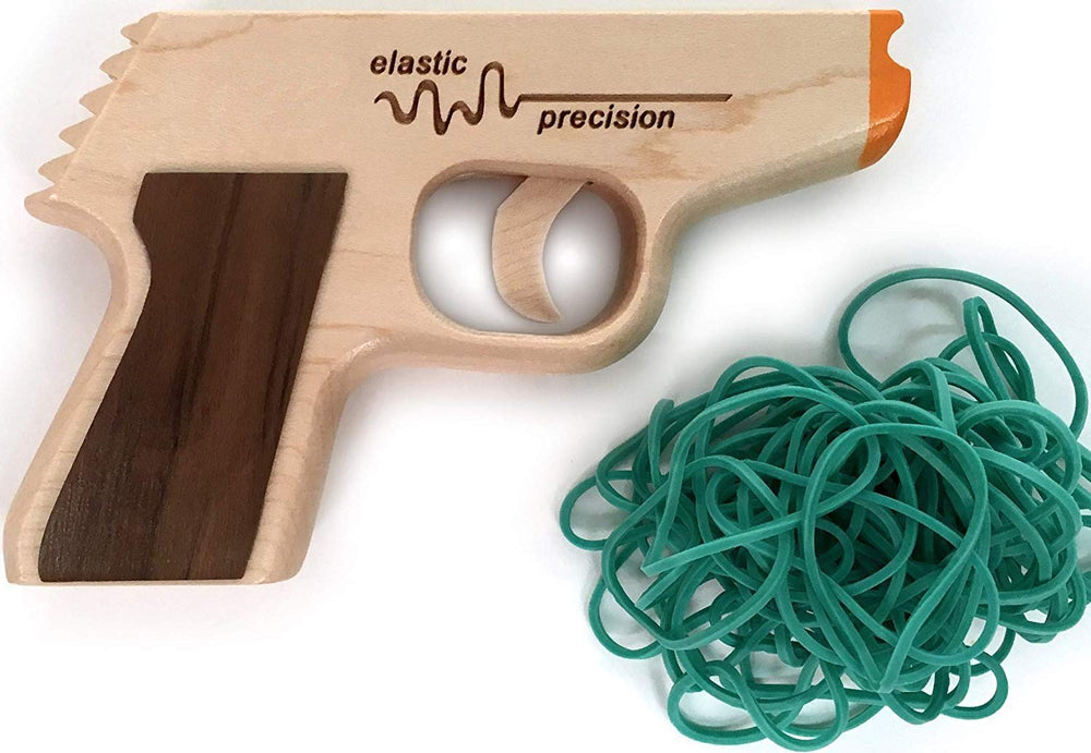 Elastic Precision PPK with walnut grip in side profile highlights durable hardwood construction