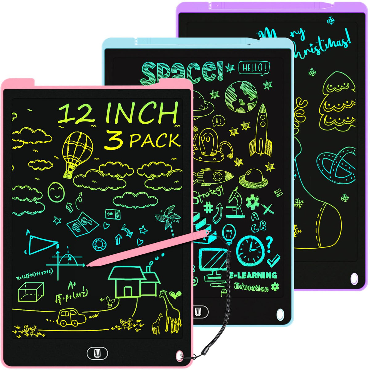Electight 12-inch LCD doodle board in blue, ideal for mess-free drawing anywhere.