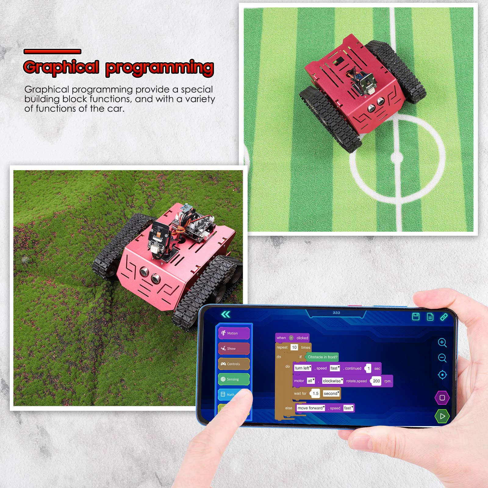ELEGOO Conqueror robot tank kit graphical programming enables creative coding