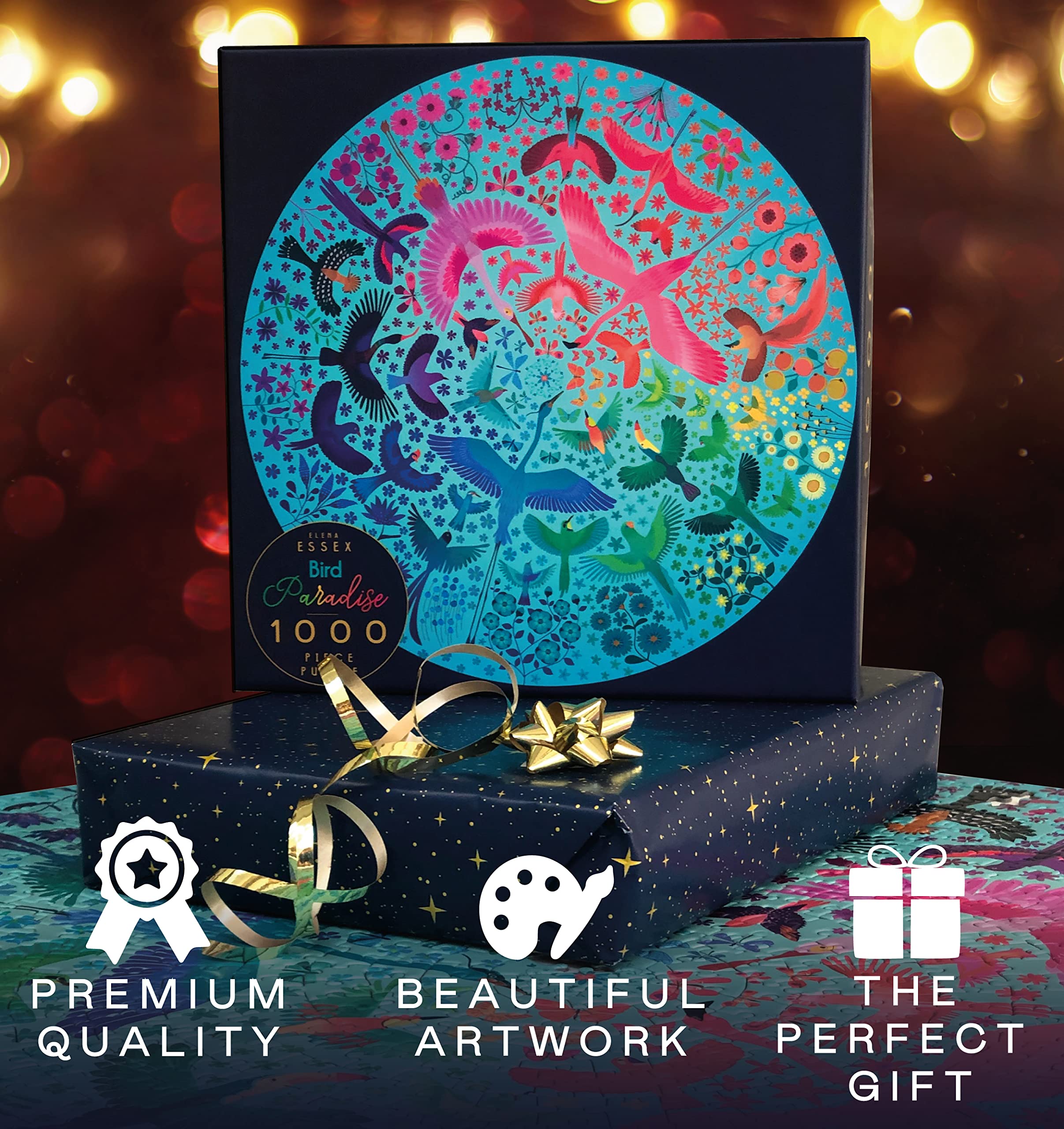 Elena Essex Bird Rainbow 1000-piece puzzle spread offers an engaging challenge