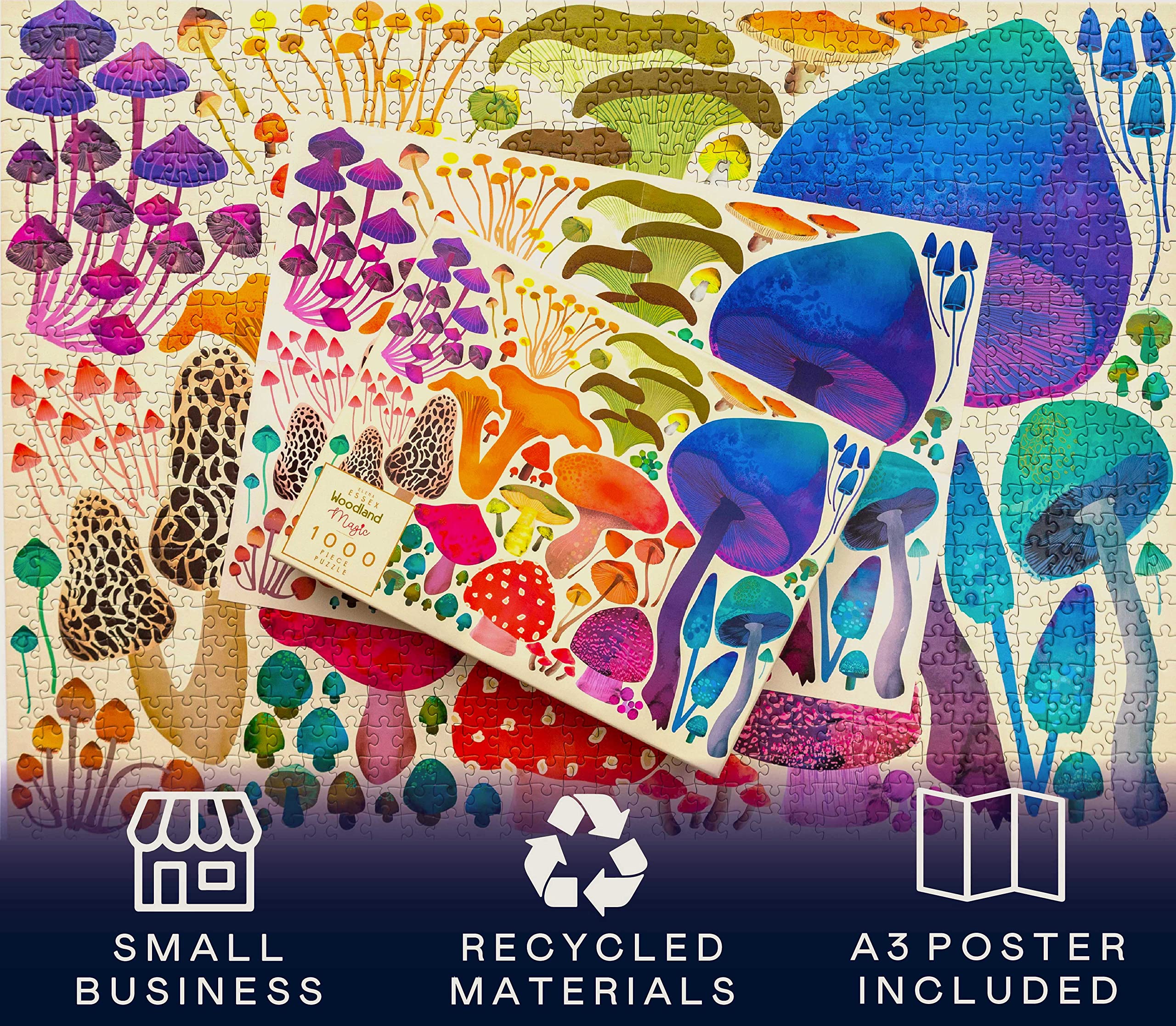 Elena Essex Woodland Magic forest mushrooms: rich colors spark imagination during puzzle play.