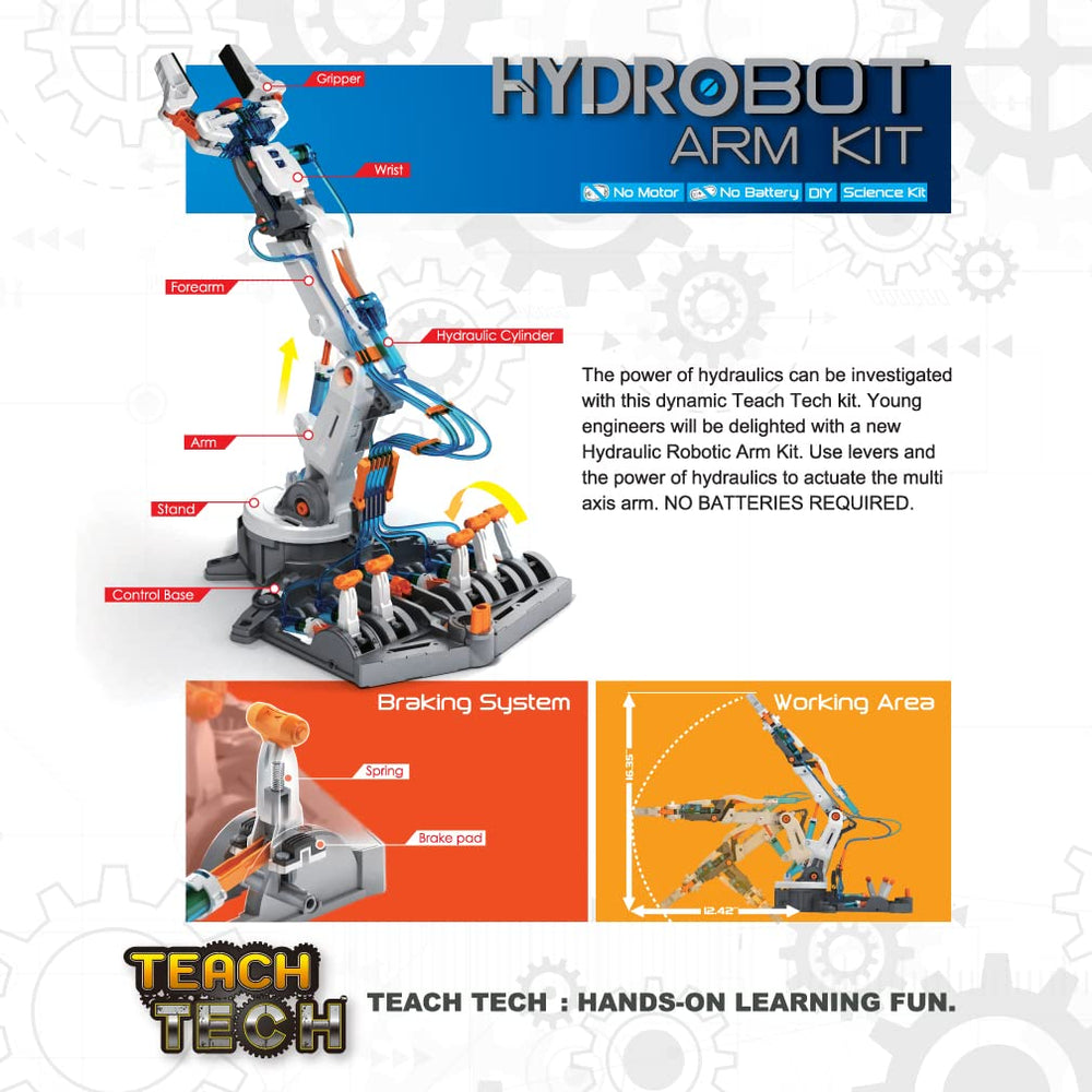 Elenco Hydrobot Arm Kit lever controls demonstrate multi-axis movement