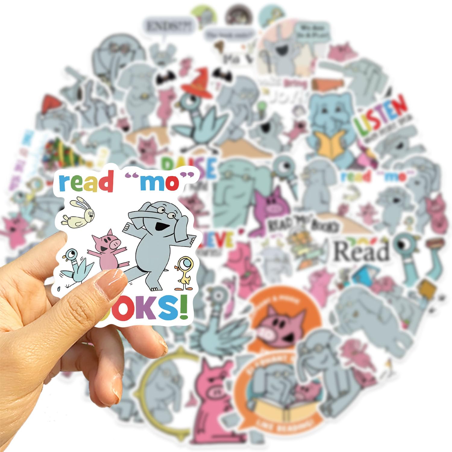 Elephant and Piggie stickers on laptop showcase cute characters with durable finish