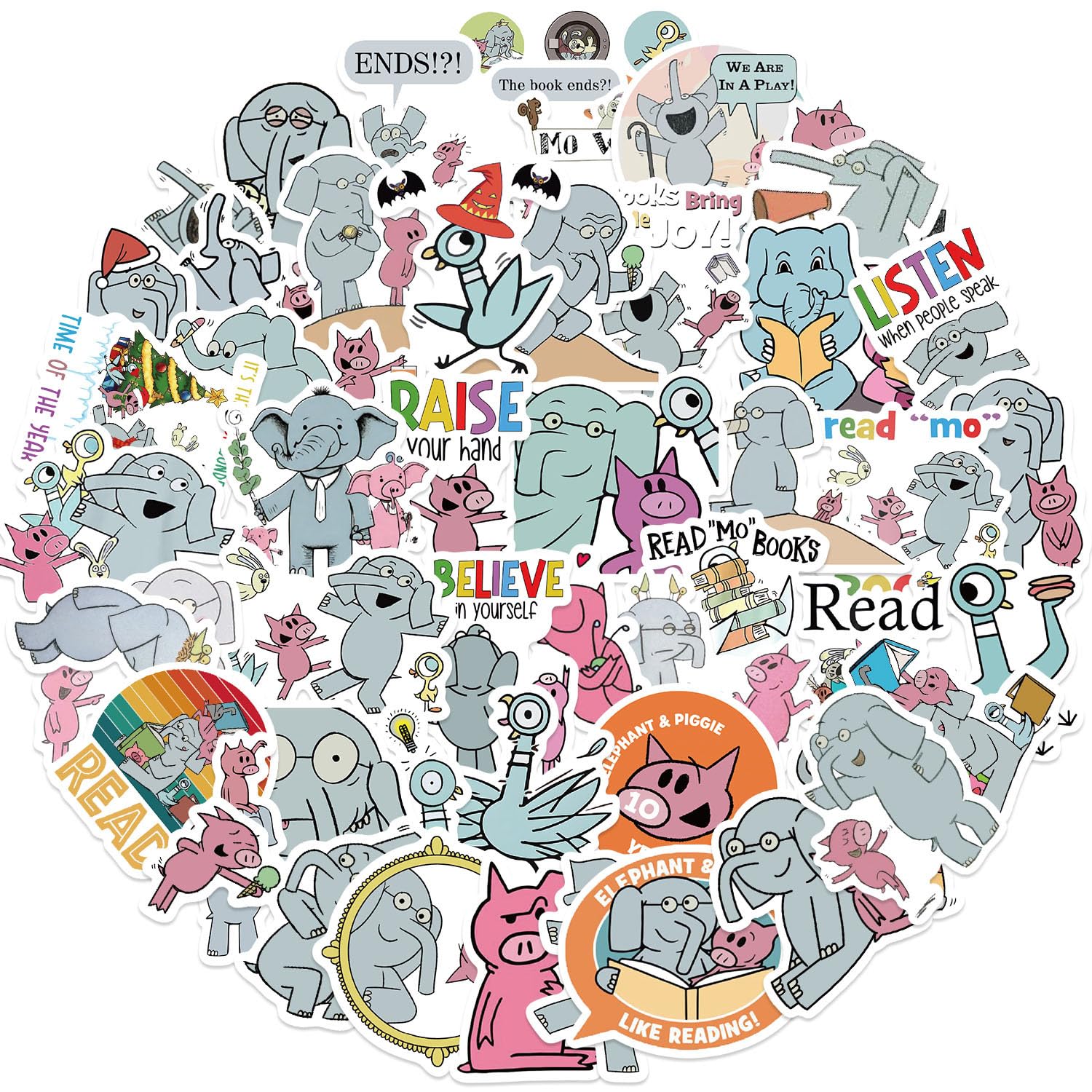 Elephant and Piggie notebook stickers personalize organizers with waterproof charm