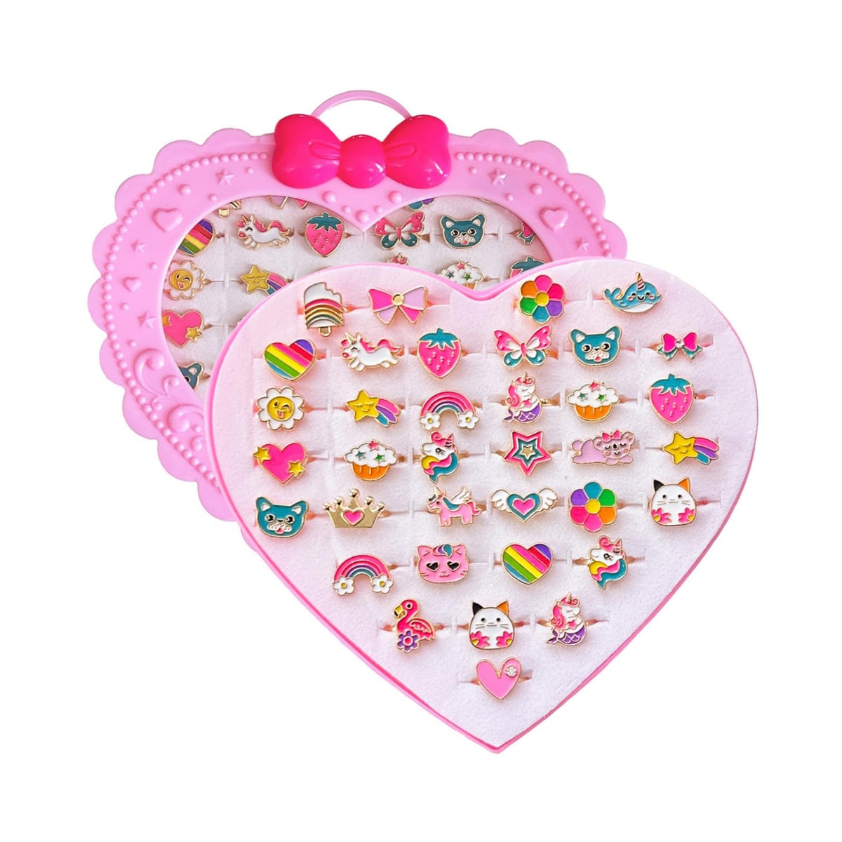 Elesa Miracle 36pcs kids rings in heart box for pretend play