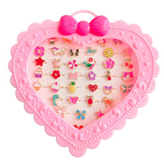 Elesa Miracle 36pc rings with pink heart display case for kids' dress-up.