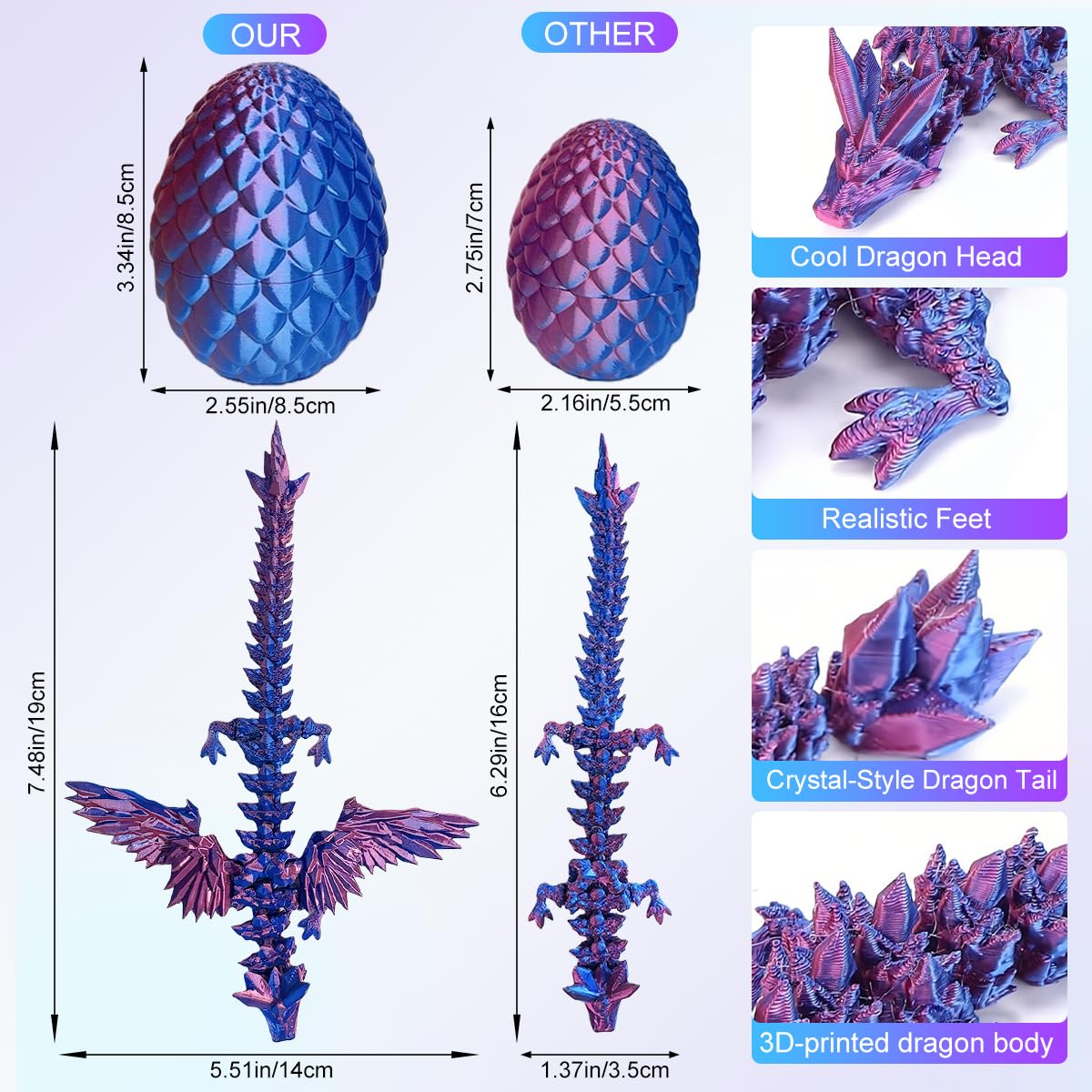 ELETON dragon egg toy side view highlights movable joints for dynamic posing