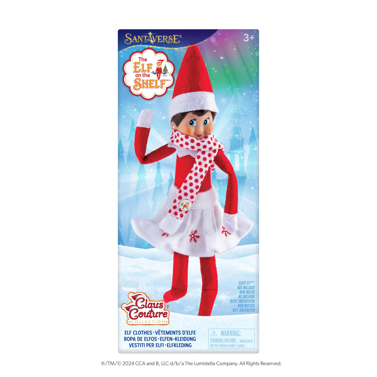 The Elf on the Shelf snowflake-pattern flare skirt for Scout Elves, festive and cozy.