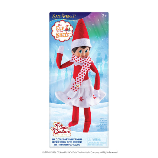 The Elf on the Shelf snowflake-pattern flare skirt for Scout Elves, festive and cozy.