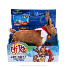 The Elf Pets Reindeer plush cuddled for comforting bedtime moments