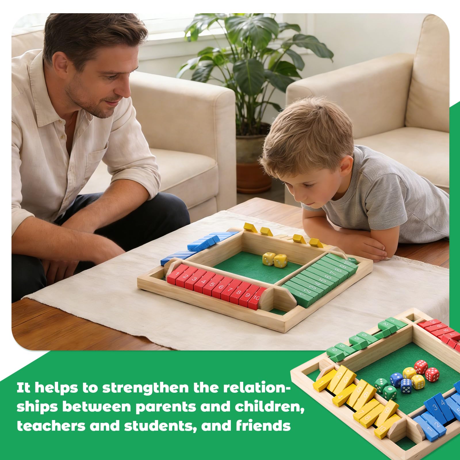 Elfclove Shut The Box dice-rolling action on a smooth, quiet surface