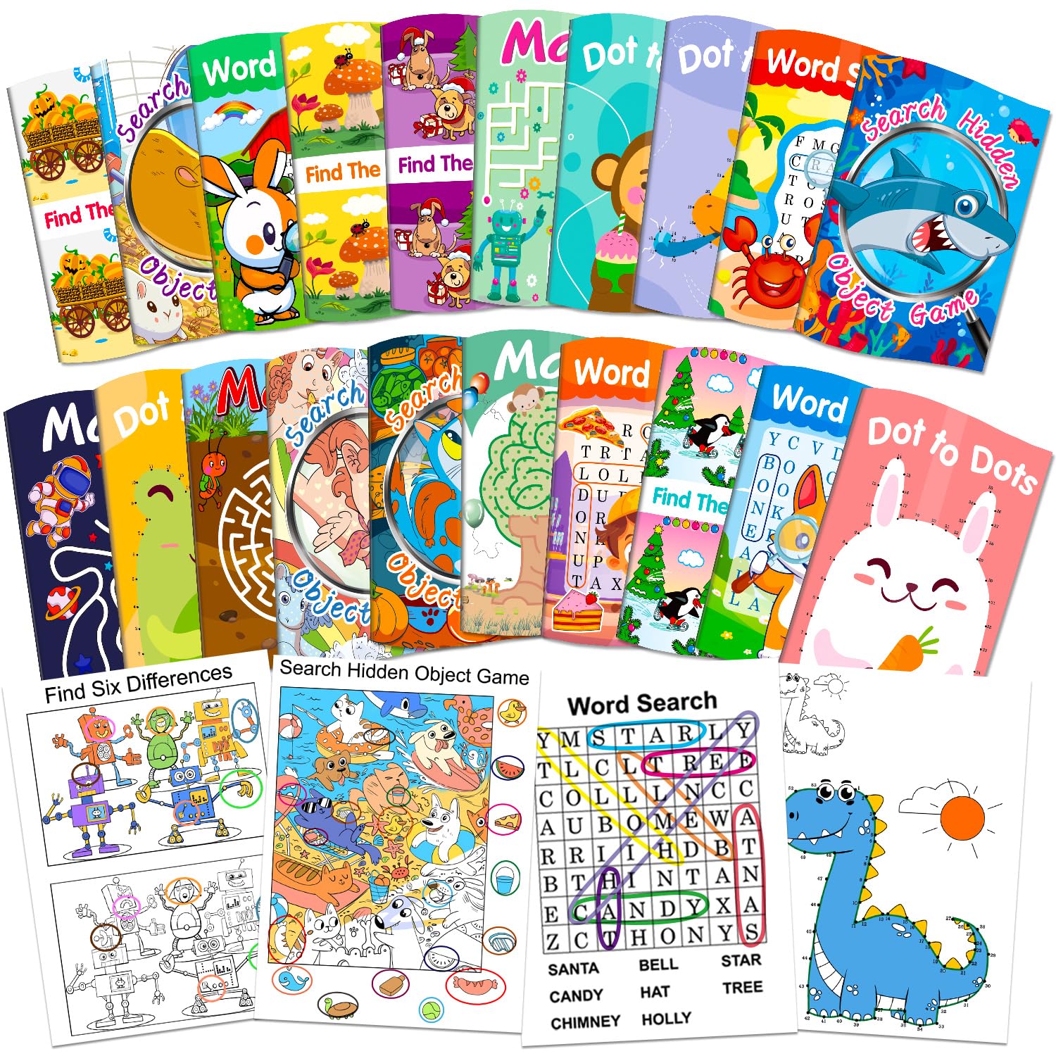 Elfew 20Pack small activity books cover image showing portable, kid-friendly design for travel