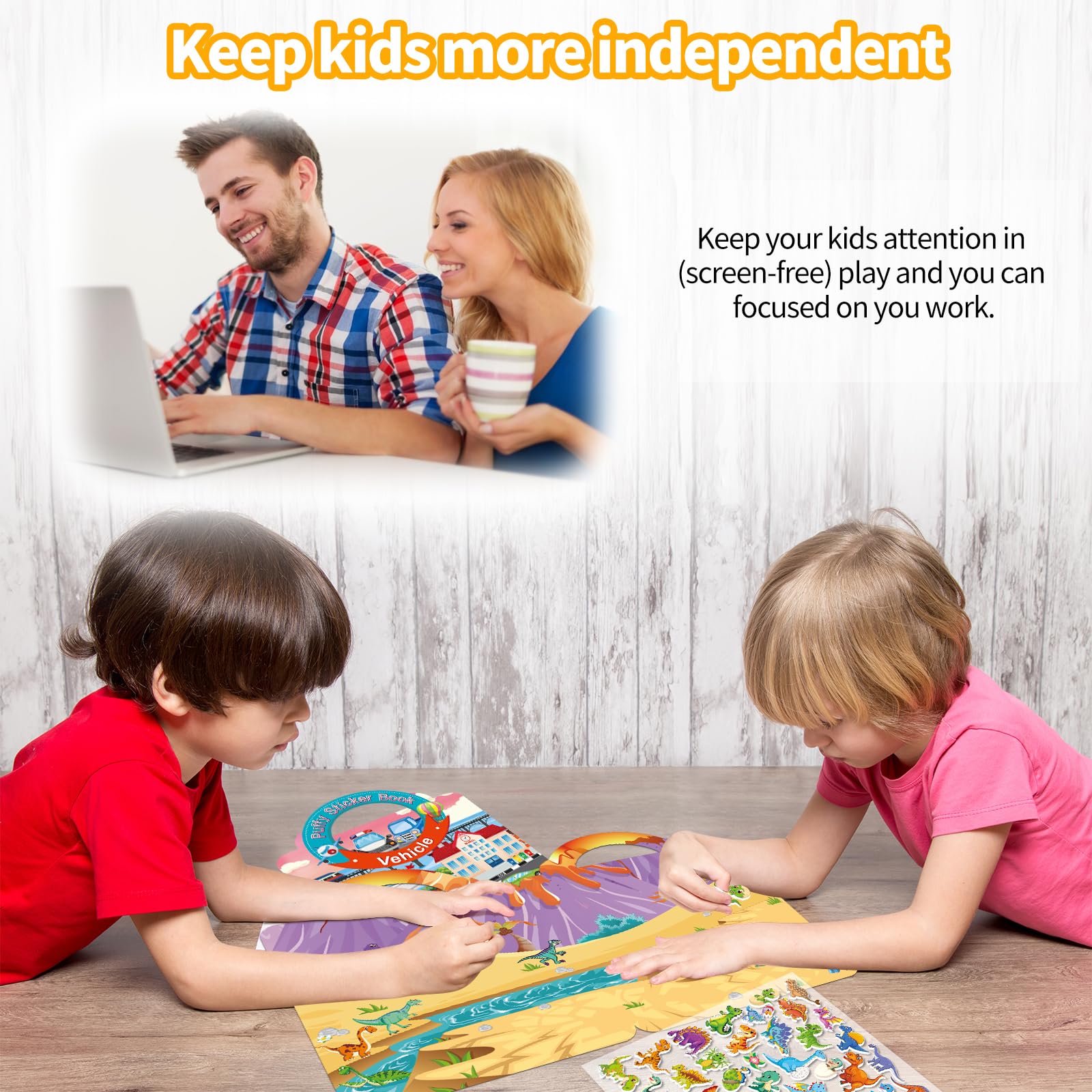 Elfew 6-set 3D sticker book Dinosaurs theme supports sensory exploration and scene building.