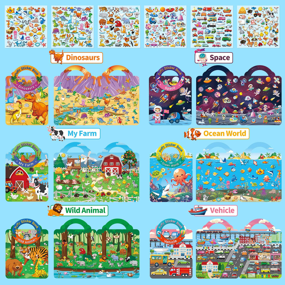 Elfew 6-set 3D sticker book Teaching and learning tool for fine motor skills and creativity.
