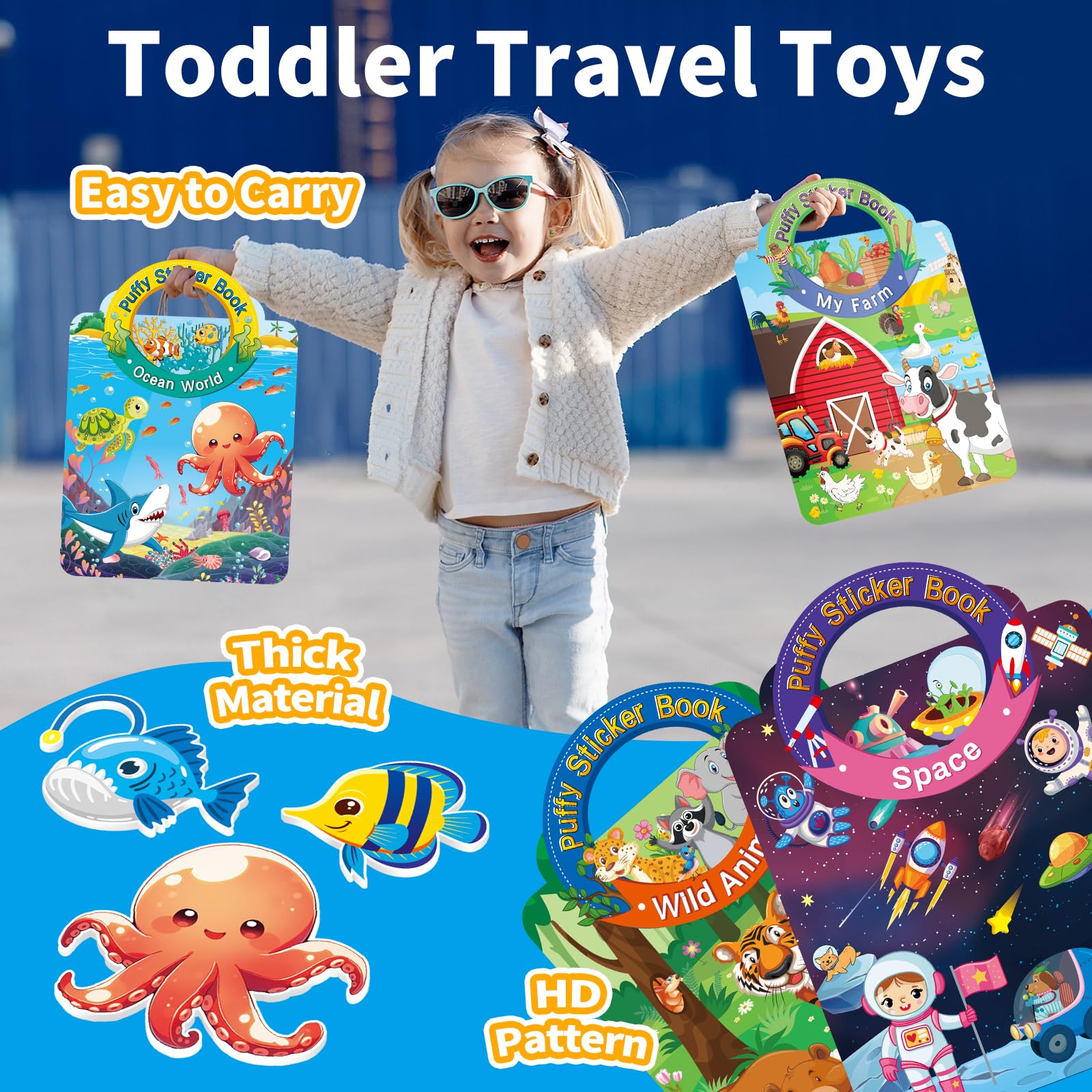 Elfew 6-set 3D sticker book Vehicle theme for road-trip creativity.