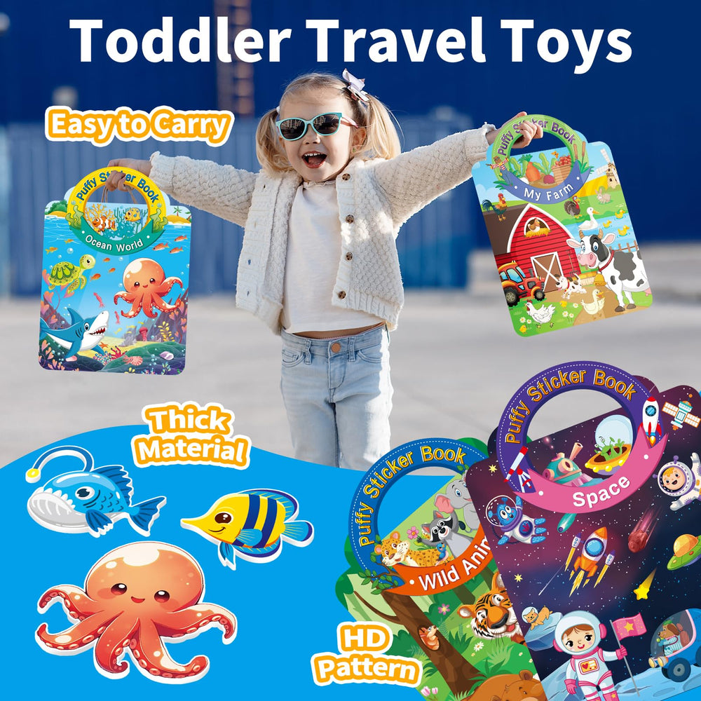 Elfew 6-set 3D sticker book Vehicle theme for road-trip creativity.