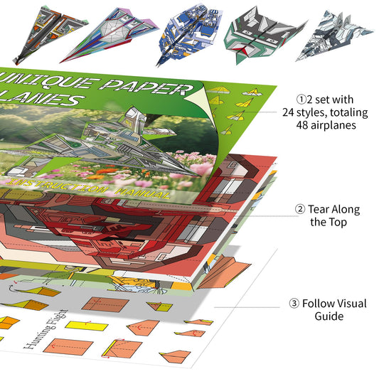 Brightly colored pattern sheets from Elfew kit for creative plane designs.