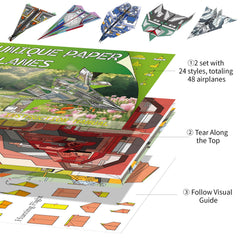 Brightly colored pattern sheets from Elfew kit for creative plane designs.