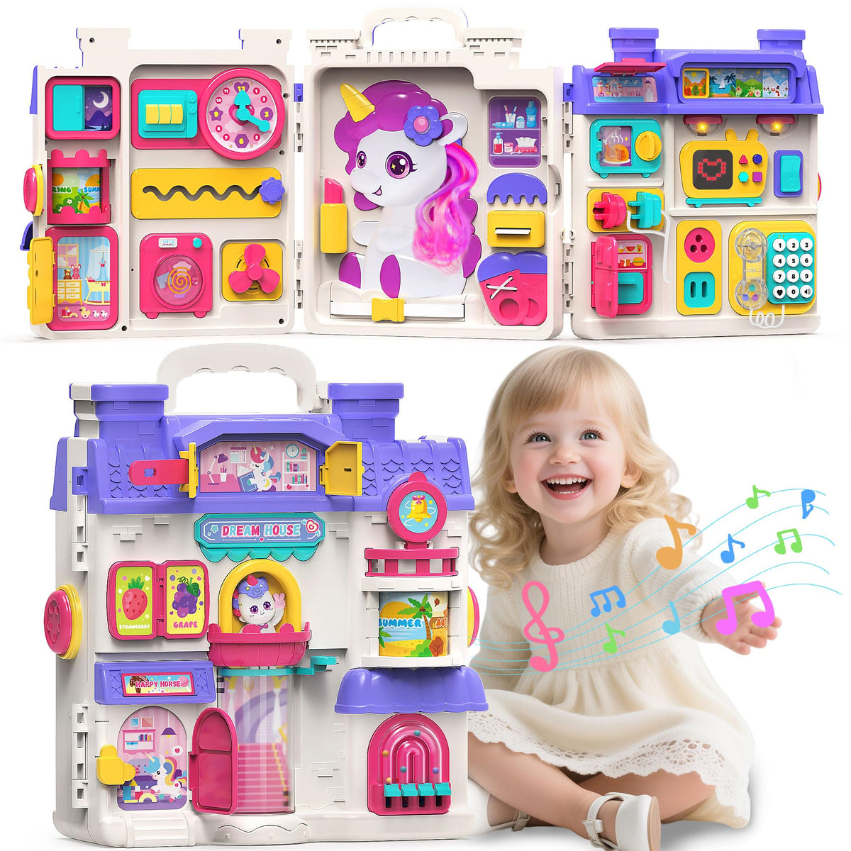 ELFJOY Montessori Busy Board for toddlers with 56 activities encouraging independent play