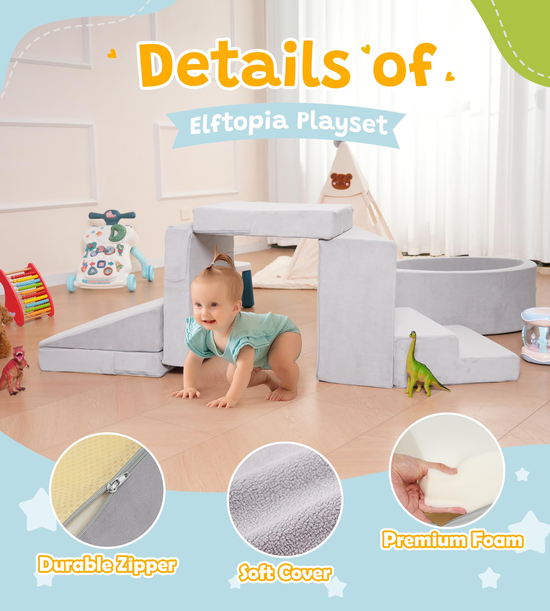 Elftopia ball pit not included clarifies accessory details for parents.