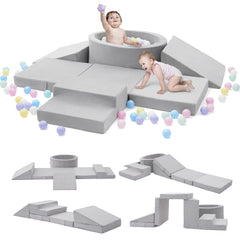 Elftopia foam climbing blocks ball pit stairs gray provide safe cushioned play for toddlers.