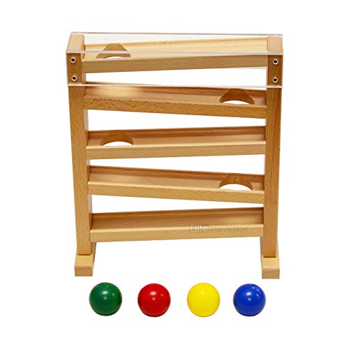 Elite Montessori Ball Tracker red ball aids tracking and fine motor practice.