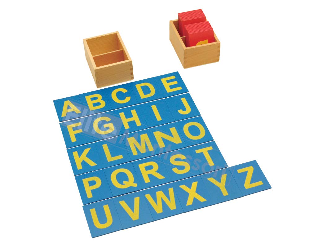 Elite Montessori uppercase blue letters for clear visual distinction and handwriting practice.