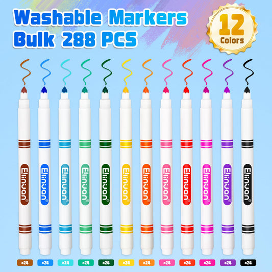 Ellinjan 12-color conical-tip markers for precise lines and broad strokes.