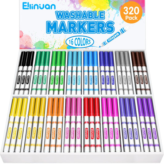Ellinjan 320-count markers in a grid-organized box for classroom access