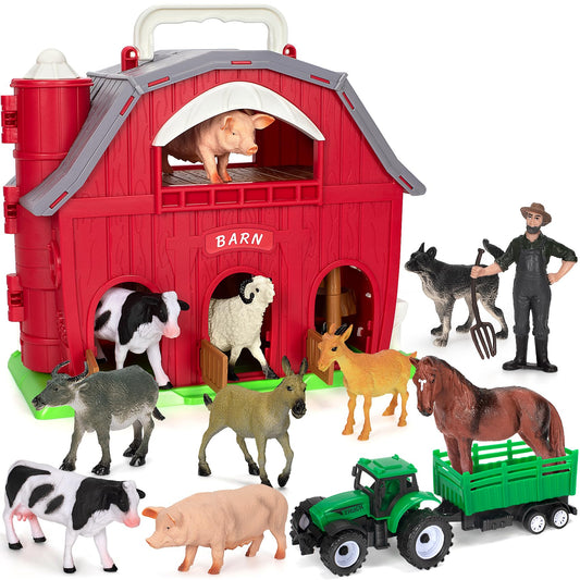 Ellinjan Big Red Barn playset viewed for imaginative farm pretend play.