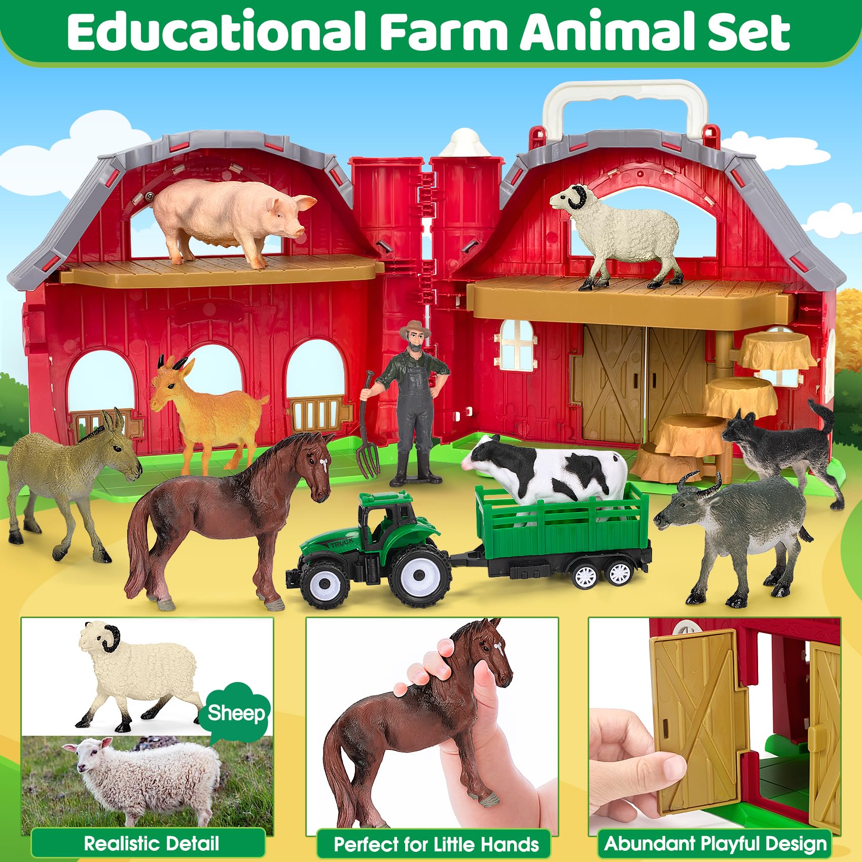 Ellinjan cow figurine helps kids learn animal names during playtime.