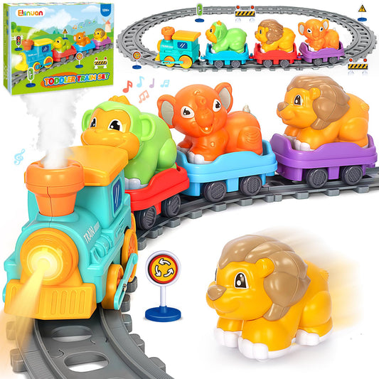 Ellinjan electric train set locomotive for toddlers encouraging imaginative play and fine motor skills.