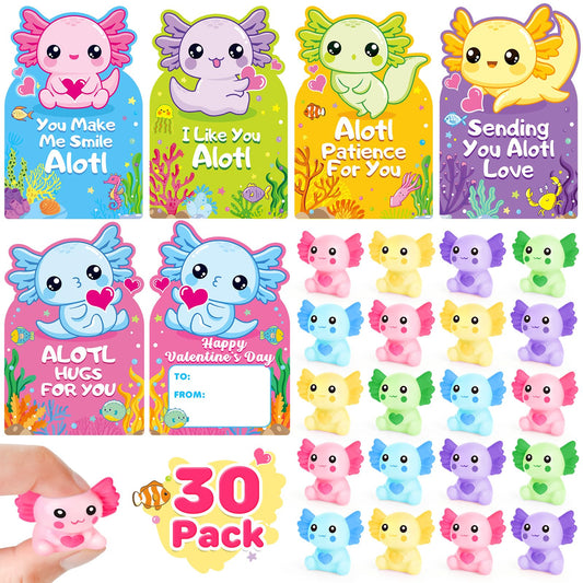 Ellinjan Valentines axolotl cards for classroom exchanges.
