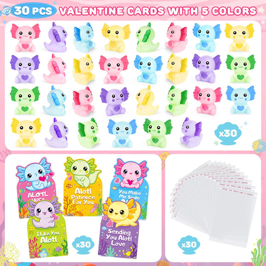 Ellinjan axolotl squeeze toys in assorted colors for classroom gifts.