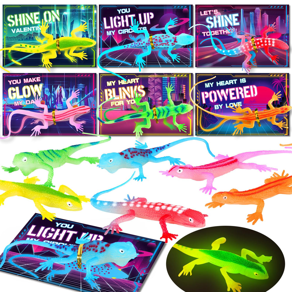 Ellinjan glow-lizard valentines cards for classroom exchanges with a glow-in-the-dark surprise.