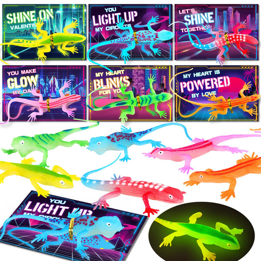 Ellinjan glow-lizard valentines cards for classroom exchanges with a glow-in-the-dark surprise.